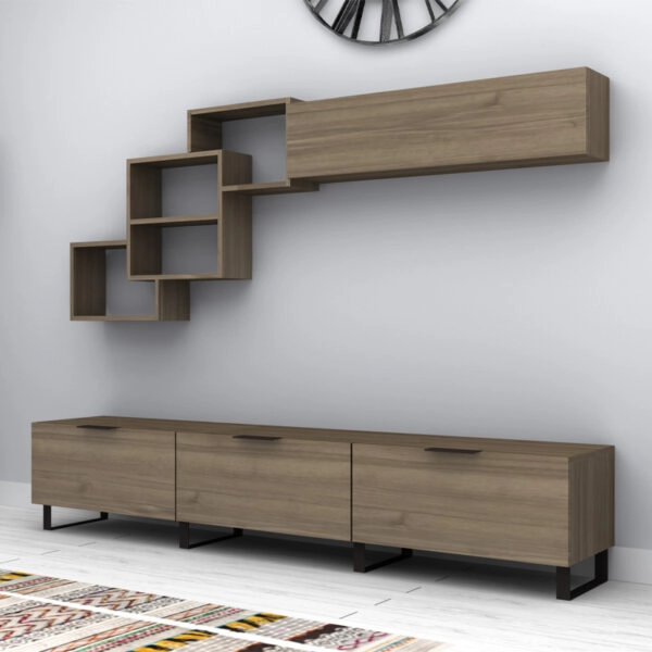 Σύνθεση τηλεόρασης Heydar Megapap χρώμα καρυδί 210x35x40εκ.