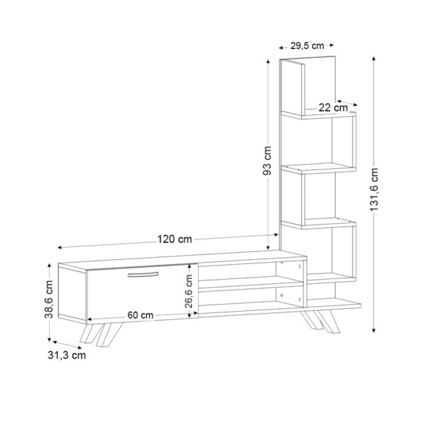 Έπιπλο τηλεόρασης Ceren από μελαμίνη χρώμα λευκό - cordoba 149,5x31x131,6εκ.