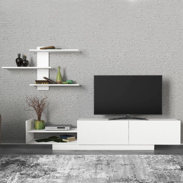 Σύνθεση τηλεόρασης Egemen  από μελαμίνη χρώμα λευκό 180x32x40εκ.