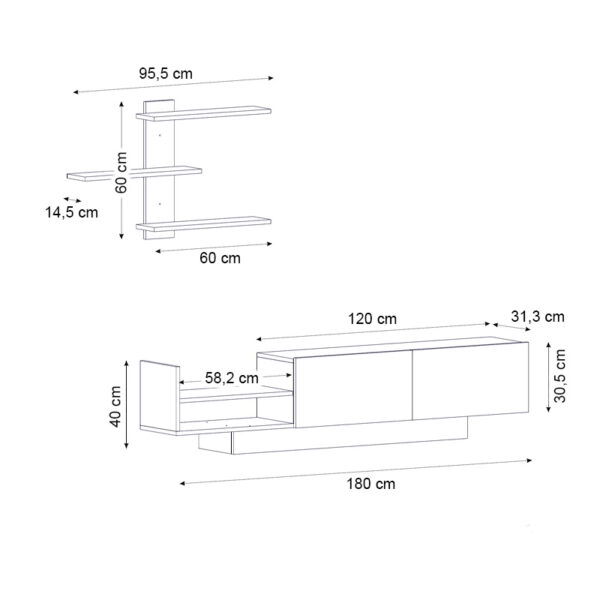 Σύνθεση τηλεόρασης Egemen  από μελαμίνη χρώμα λευκό 180x32x40εκ.