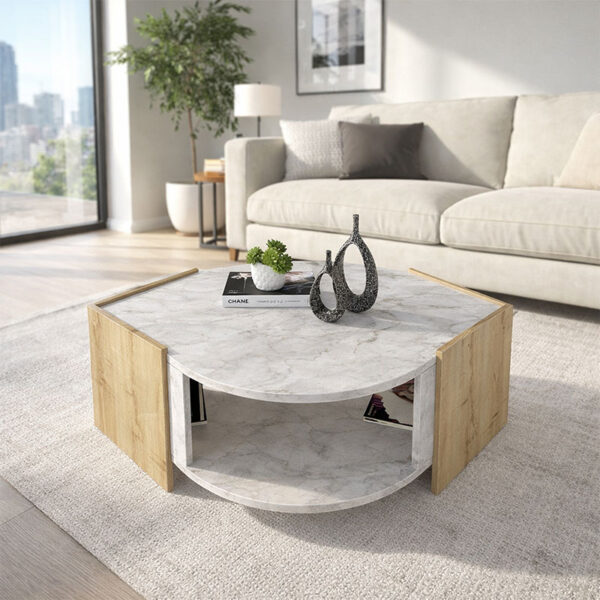 Τραπεζάκι σαλονιού Marbel Megapap χρώμα sapphire oak - λευκό εφέ μαρμάρου 75x75x40εκ.