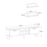 Έπιπλο τηλεόρασης Geacles από μελαμίνη χρώμα καρυδί - μαύρο εφέ μαρμάρου 180x40x50εκ.