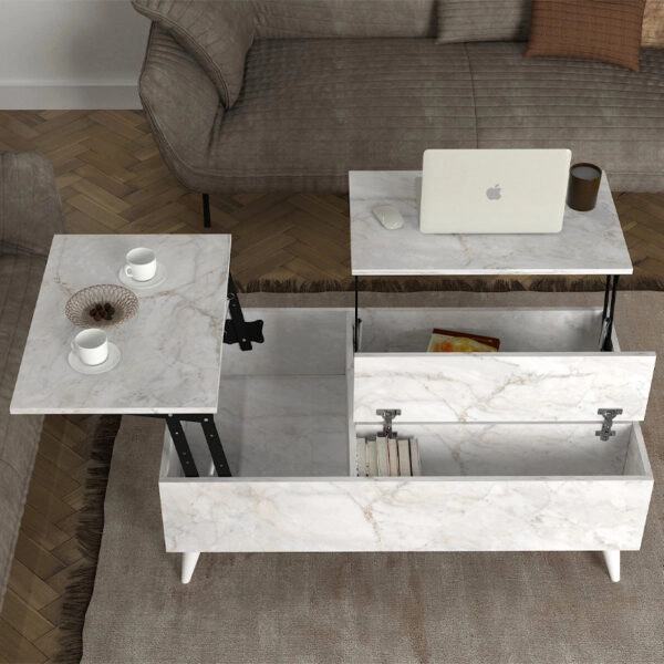 Τραπεζάκι σαλονιού Roy Megapap με σερβιτόρο χρώμα λευκό εφέ μαρμάρου 121x69x40εκ.