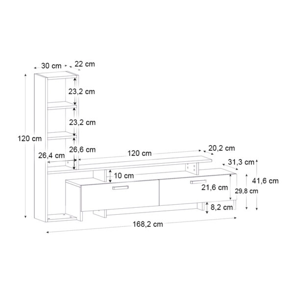 Σύνθεση τηλεόρασης Simal  από μελαμίνη με LED χρώμα λευκό - cordoba 168,2x31,3x120εκ.