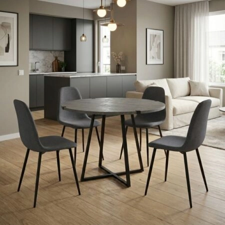 Σετ τραπεζαρία 5τμχ Rubes - Iris Megapap χρώμα γκρι σκυροδέματος - γκρι Ø100x78εκ.