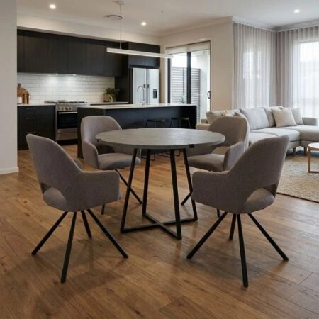 Σετ τραπεζαρία 5τμχ Rubes - Gabriel Megapap χρώμα γκρι σκυροδέματος - ανοιχτό μπεζ Ø100x78εκ.