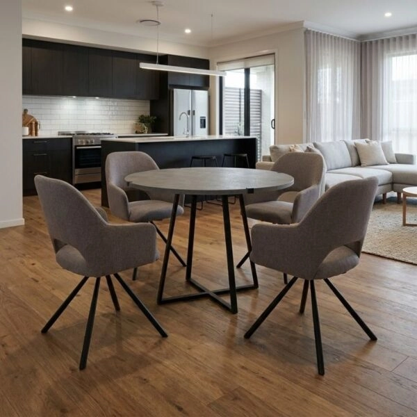 Σετ τραπεζαρία 5τμχ Rubes - Gabriel Megapap χρώμα γκρι σκυροδέματος - ανοιχτό μπεζ Ø100x78εκ.