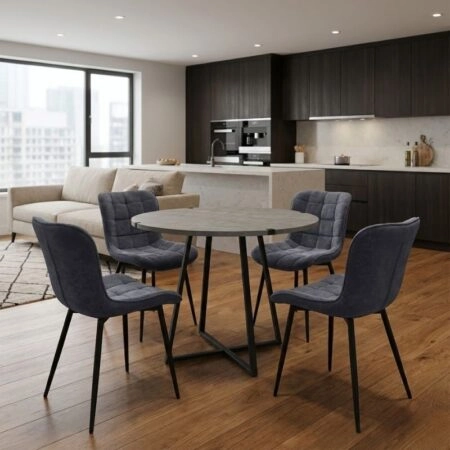 Σετ τραπεζαρία 5τμχ Rubes - Chiara Megapap χρώμα γκρι σκυροδέματος - ανθρακί Ø100x78εκ.