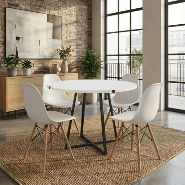 Σετ τραπεζαρία 5τμχ Rubes - Nova Megapap χρώμα λευκό Ø100x78εκ.