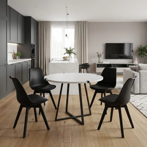 Σετ τραπεζαρία 5τμχ Rubes - Viva Megapap χρώμα λευκό - μαύρο Ø100x78εκ.