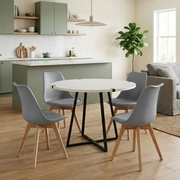 Σετ τραπεζαρία 5τμχ Rubes - Viva Megapap χρώμα λευκό - γκρι Ø100x78εκ.