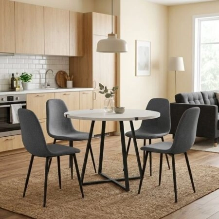 Σετ τραπεζαρία 5τμχ Rubes - Iris Megapap χρώμα λευκό - γκρι Ø100x78εκ.