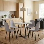 Σετ τραπεζαρία 5τμχ Rubes - Iris Megapap χρώμα λευκό - ανοιχτό μπεζ Ø100x78εκ.