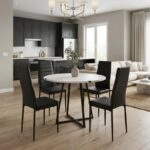 Σετ τραπεζαρία 5τμχ Rubes - Rosa Megapap χρώμα λευκό - μαύρο Ø100x78εκ.