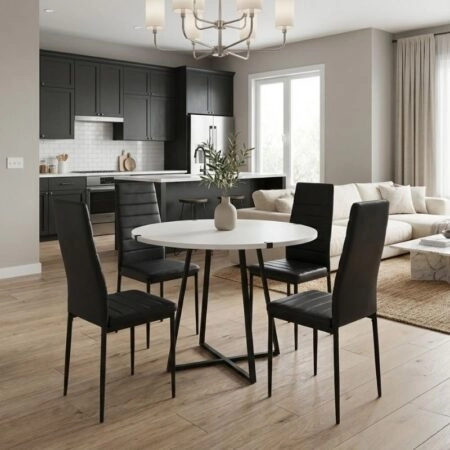 Σετ τραπεζαρία 5τμχ Rubes - Rosa Megapap χρώμα λευκό - μαύρο Ø100x78εκ.