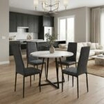 Σετ τραπεζαρία 5τμχ Rubes - Rosa Megapap χρώμα λευκό - γκρι Ø100x78εκ.