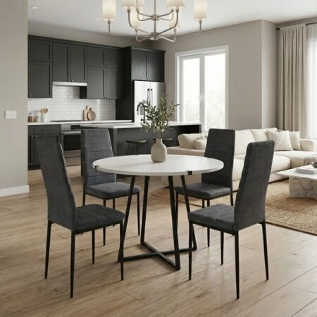 Σετ τραπεζαρία 5τμχ Rubes - Rosa Megapap χρώμα λευκό - γκρι Ø100x78εκ.