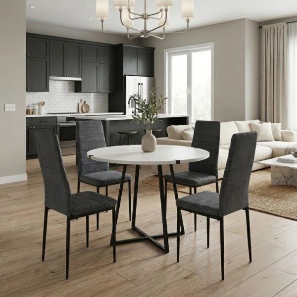 Σετ τραπεζαρία 5τμχ Rubes - Rosa Megapap χρώμα λευκό - γκρι Ø100x78εκ.