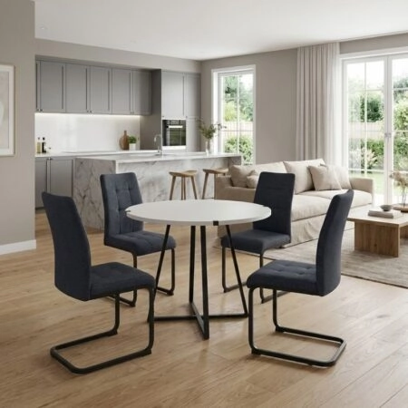 Σετ τραπεζαρία 5τμχ Rubes - Laura Megapap χρώμα λευκό - ανθρακί Ø100x78εκ.