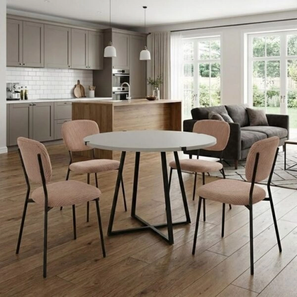 Σετ τραπεζαρία 5τμχ Rubes - Kevin Megapap χρώμα λευκό - μόκα Ø100x78εκ.