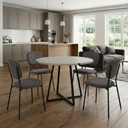 Σετ τραπεζαρία 5τμχ Rubes - Kevin Megapap χρώμα λευκό - γκρι Ø100x78εκ.