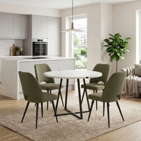 Σετ τραπεζαρία 5τμχ Rubes - Christy Megapap χρώμα λευκό - λαδί Ø100x78εκ.