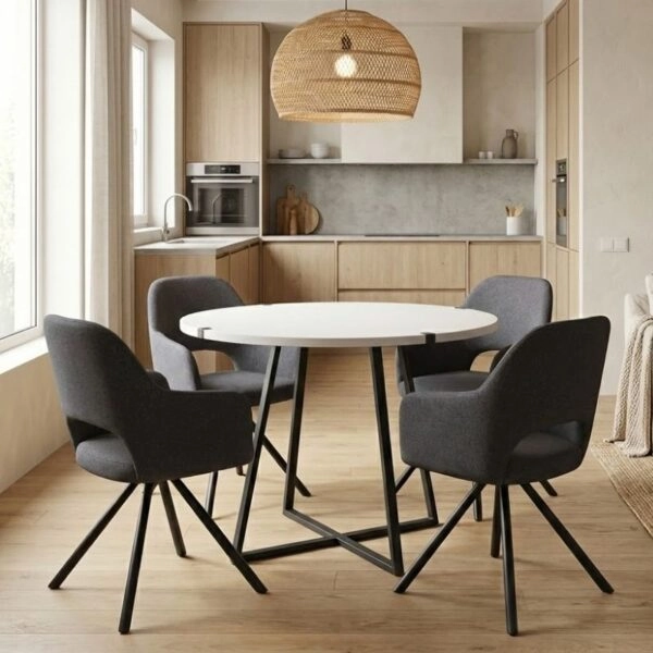 Σετ τραπεζαρία 5τμχ Rubes - Gabriel Megapap χρώμα λευκό - γκρι Ø100x78εκ.