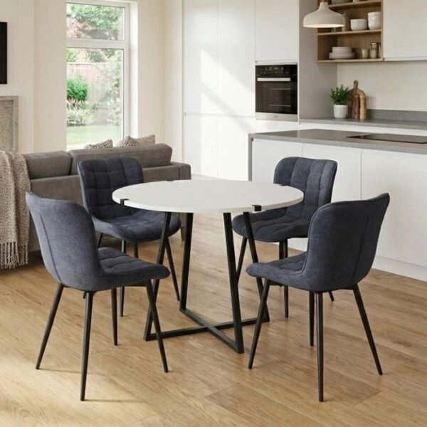 Σετ τραπεζαρία 5τμχ Rubes - Chiara Megapap χρώμα λευκό - ανθρακί Ø100x78εκ.