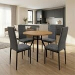 Σετ τραπεζαρία 5τμχ Roma - Rosa Megapap χρώμα pine oak - γκρι Ø80x75εκ.