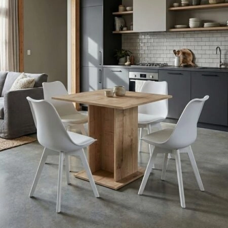 Σετ τραπεζαρία 5τμχ Allos - Viva Megapap χρώμα sapphire oak - λευκό 75x75x77εκ.