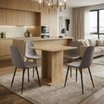 Σετ τραπεζαρία 5τμχ Allos - Iris Megapap χρώμα sapphire oak - ανοιχτό μπεζ 75x75x77εκ.