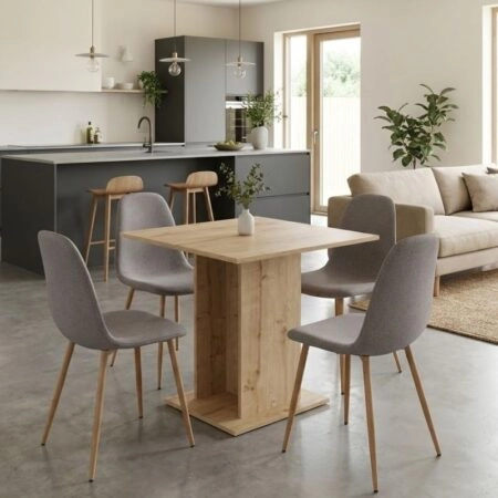 Σετ τραπεζαρία 5τμχ Allos - Iris Megapap χρώμα sapphire oak - ανοιχτό μπεζ/φυσικό πόδι 75x75x77εκ.