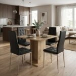 Σετ τραπεζαρία 5τμχ Allos - Rosa Megapap χρώμα sapphire oak - μαύρο/χρωμίου πόδι 75x75x77εκ.