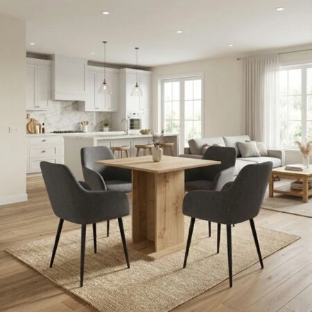 Σετ τραπεζαρία 5τμχ Allos - Monica Megapap χρώμα sapphire oak - γκρι 75x75x77εκ.