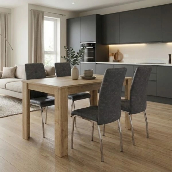 Σετ τραπεζαρία 5τμχ Darlen - Alma Megapap χρώμα sapphire oak - γκρι 125x72x74εκ.