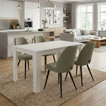 Σετ τραπεζαρία 5τμχ Darlen - Christy Megapap χρώμα λευκό - λαδί 125x72x74εκ.