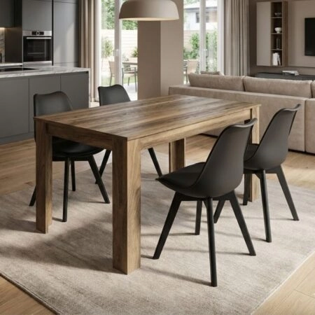 Σετ τραπεζαρία 5τμχ Darlen - Viva Megapap χρώμα καρυδί - μαύρο 125x72x74εκ.