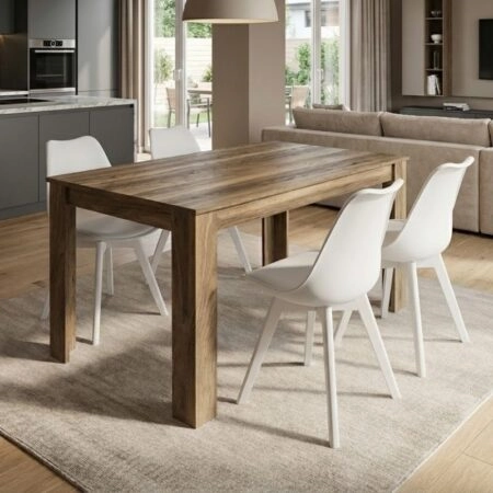 Σετ τραπεζαρία 5τμχ Darlen - Viva Megapap χρώμα καρυδί - λευκό 125x72x74εκ.