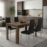 Σετ τραπεζαρία 5τμχ Darlen - Rosa Megapap χρώμα καρυδί - μαύρο/χρωμίου πόδι 125x72x74εκ.