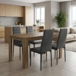 Σετ τραπεζαρία 5τμχ Darlen - Rosa Megapap χρώμα καρυδί - μαύρο 125x72x74εκ.