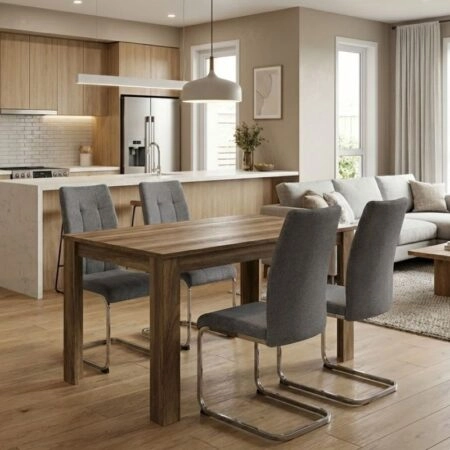 Σετ τραπεζαρία 5τμχ Darlen - Laura Megapap χρώμα καρυδί - γκρι 125x72x74εκ.