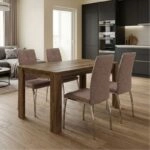 Σετ τραπεζαρία 5τμχ Darlen - Alma Megapap χρώμα καρυδί - μπεζ 125x72x74εκ.