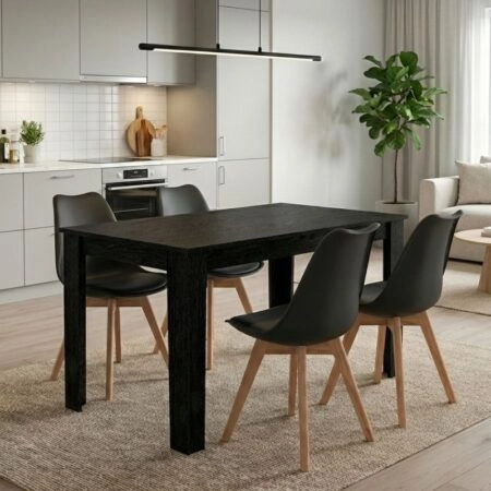 Σετ τραπεζαρία 5τμχ Darlen - Viva Megapap χρώμα sencron black - μαύρο 125x72x74εκ.