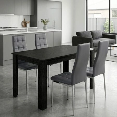 Σετ τραπεζαρία 5τμχ Darlen - Rosa Megapap χρώμα sencron black - γκρι/χρωμίου πόδι 125x72x74εκ.