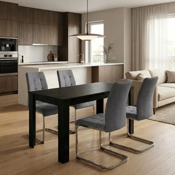 Σετ τραπεζαρία 5τμχ Darlen - Laura Megapap χρώμα sencron black - γκρι 125x72x74εκ.