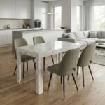 Σετ τραπεζαρία 5τμχ Darlen - Christy Megapap χρώμα λευκό εφέ μαρμάρου - λαδί 125x72x74εκ.