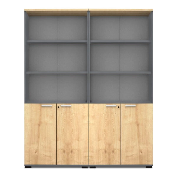 Βιβλιοθήκη γραφείου επαγγελματική Venturo Megapap χρώμα ανθρακί - φυσικό οξιάς 160x40x200εκ.