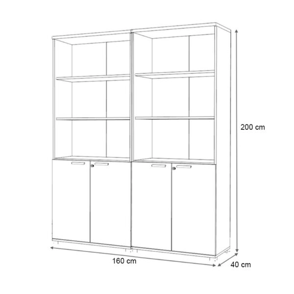 Βιβλιοθήκη γραφείου επαγγελματική Venturo Megapap χρώμα ανθρακί - φυσικό οξιάς 160x40x200εκ.