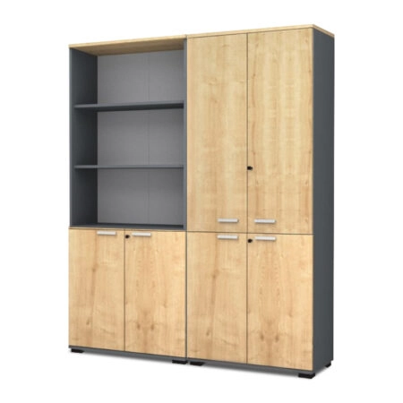 Ντουλάπα γραφείου επαγγελματική Venturo Megapap χρώμα ανθρακί - φυσικό οξιάς 160x40x200εκ.