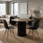 Σετ τραπεζαρία 5τμχ Bohema - Nova Megapap χρώμα μαύρο/sepet oak - μαύρο Ø90x77,7εκ.